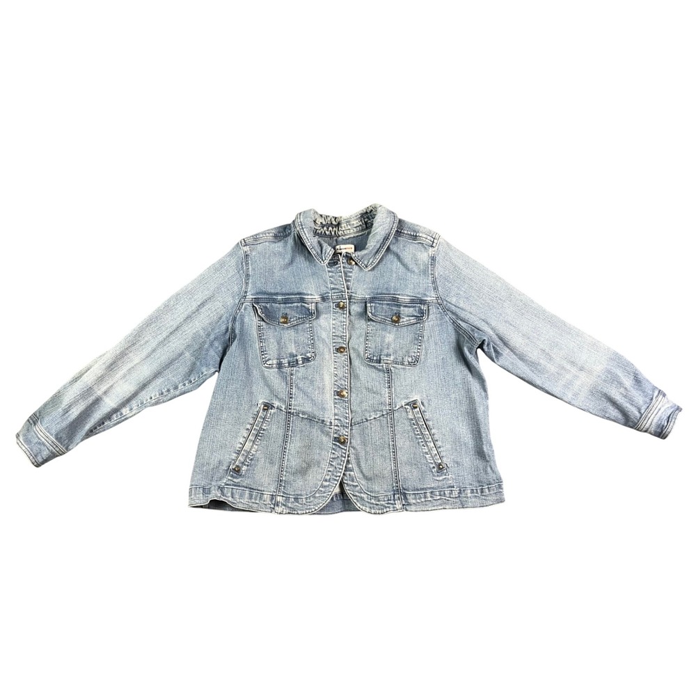 Denim & Co Womens 2X Light Wash Stretch Denim Jean Jacket Button Front